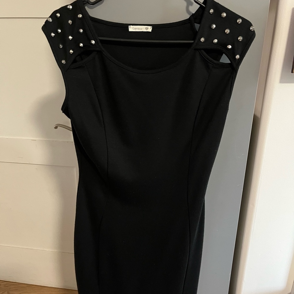 Elegant Black Dress with Studded Shoulders